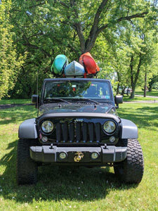 JK with three Kayaks on a Hitchmount-Rack in PA